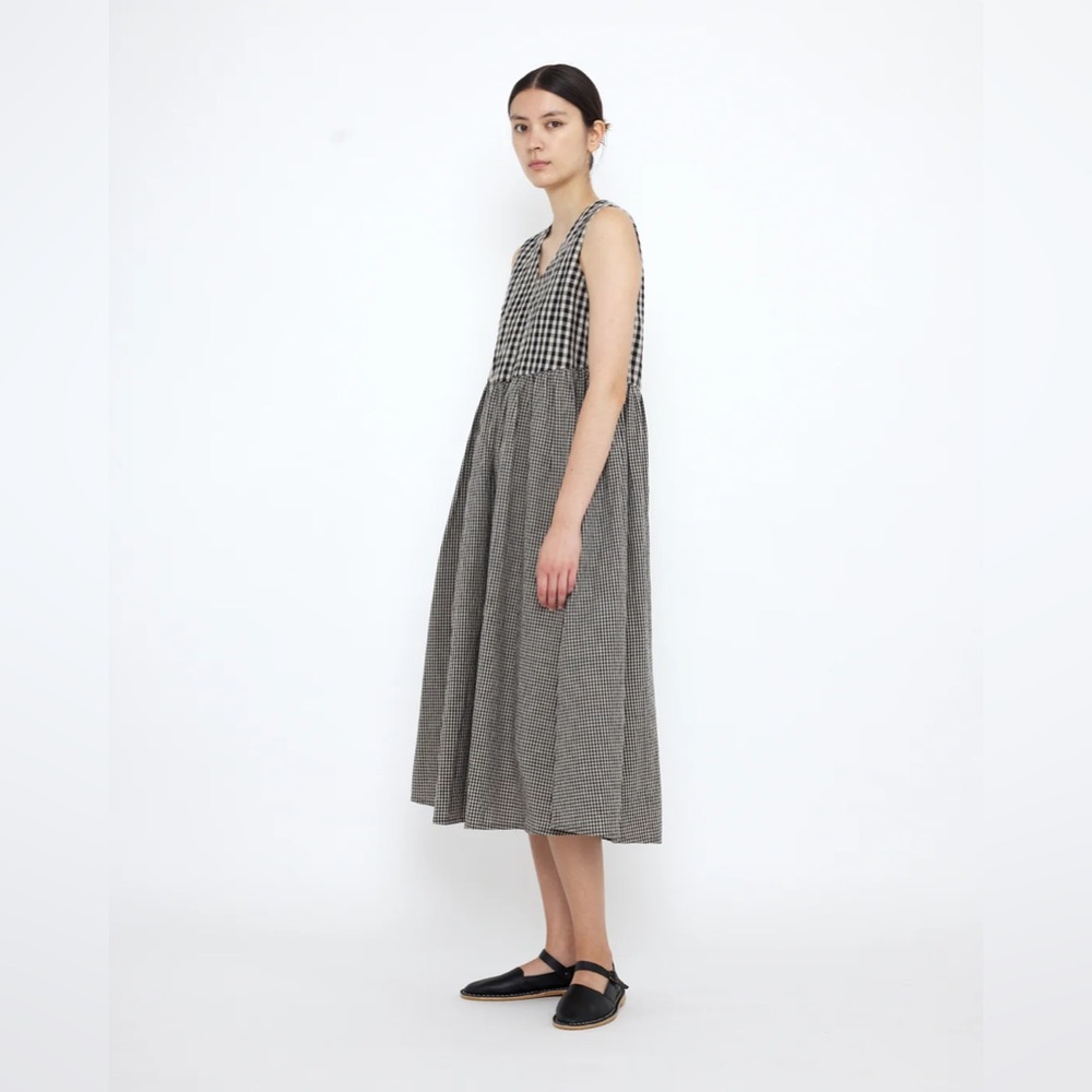 Szeki 7115 GINGHAM V-NECK PLAYDRESS linen SS25 GINGHAM S NWOT